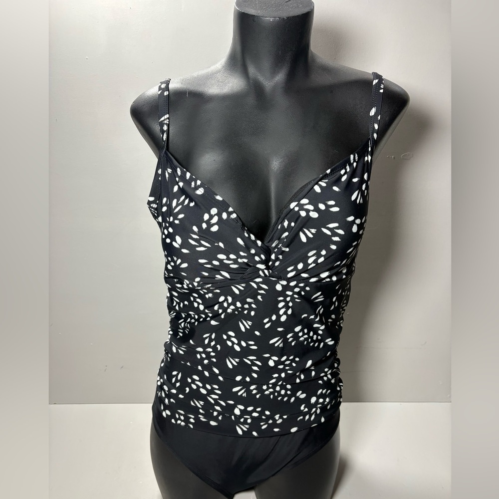 Christina Black & White Printed Twist-Front One-Piece